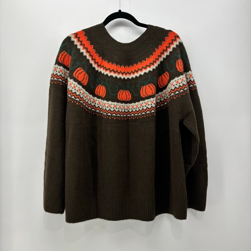 Vince Camuto Sz XXL Womens Sweater Thanksgiving Pumpkin Fair Isle Crewneck - Picture 2 of 16